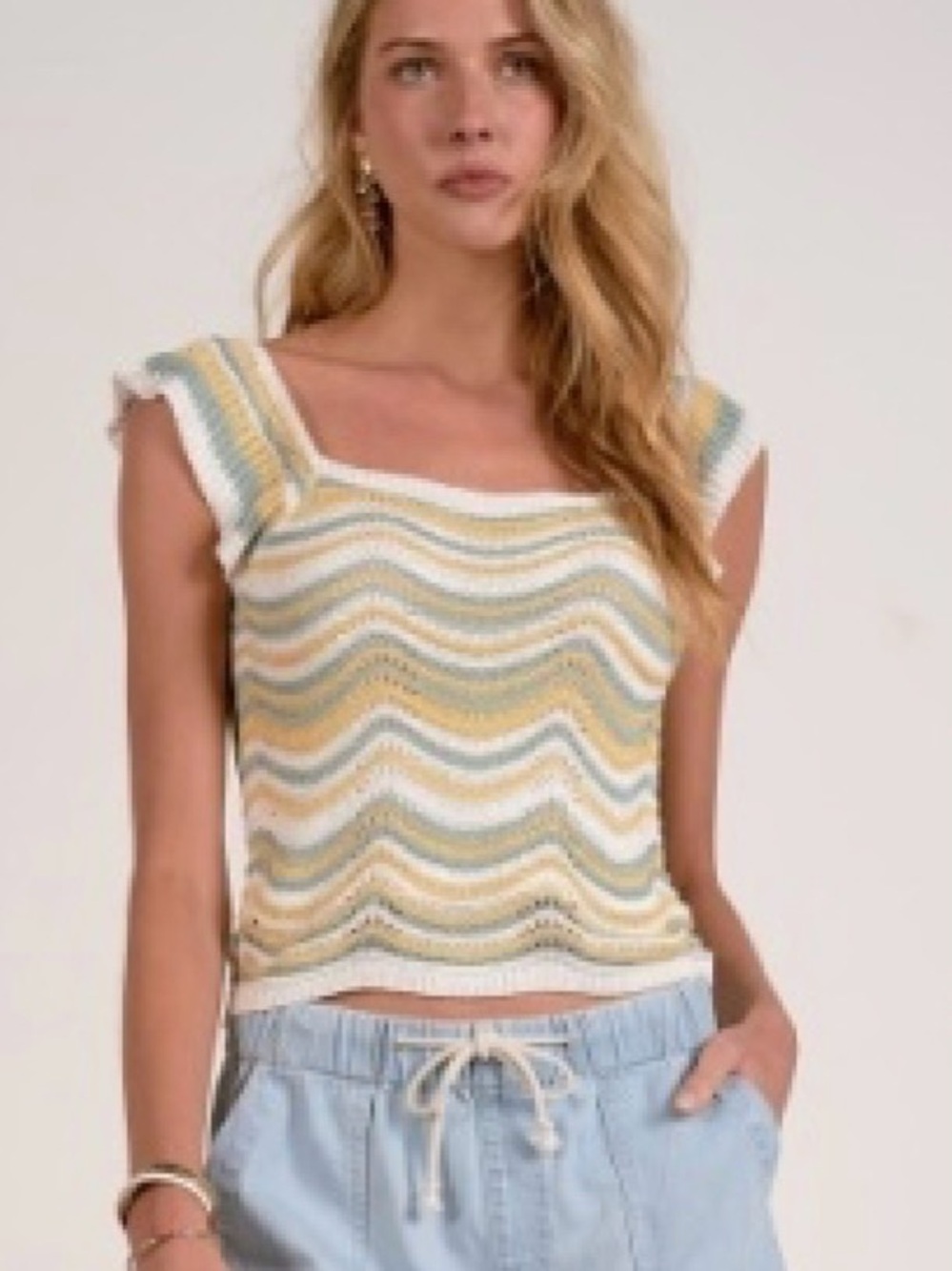 Elan Wavy Stripe Knit Tank in Yellow, Blue & Cream